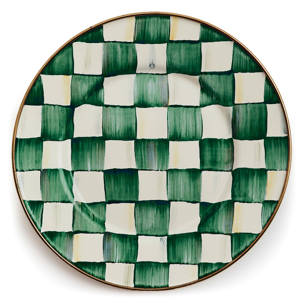 MACKENZIE-CHILDS Enamel Salad Plate, Green-and-White Emerald Check
