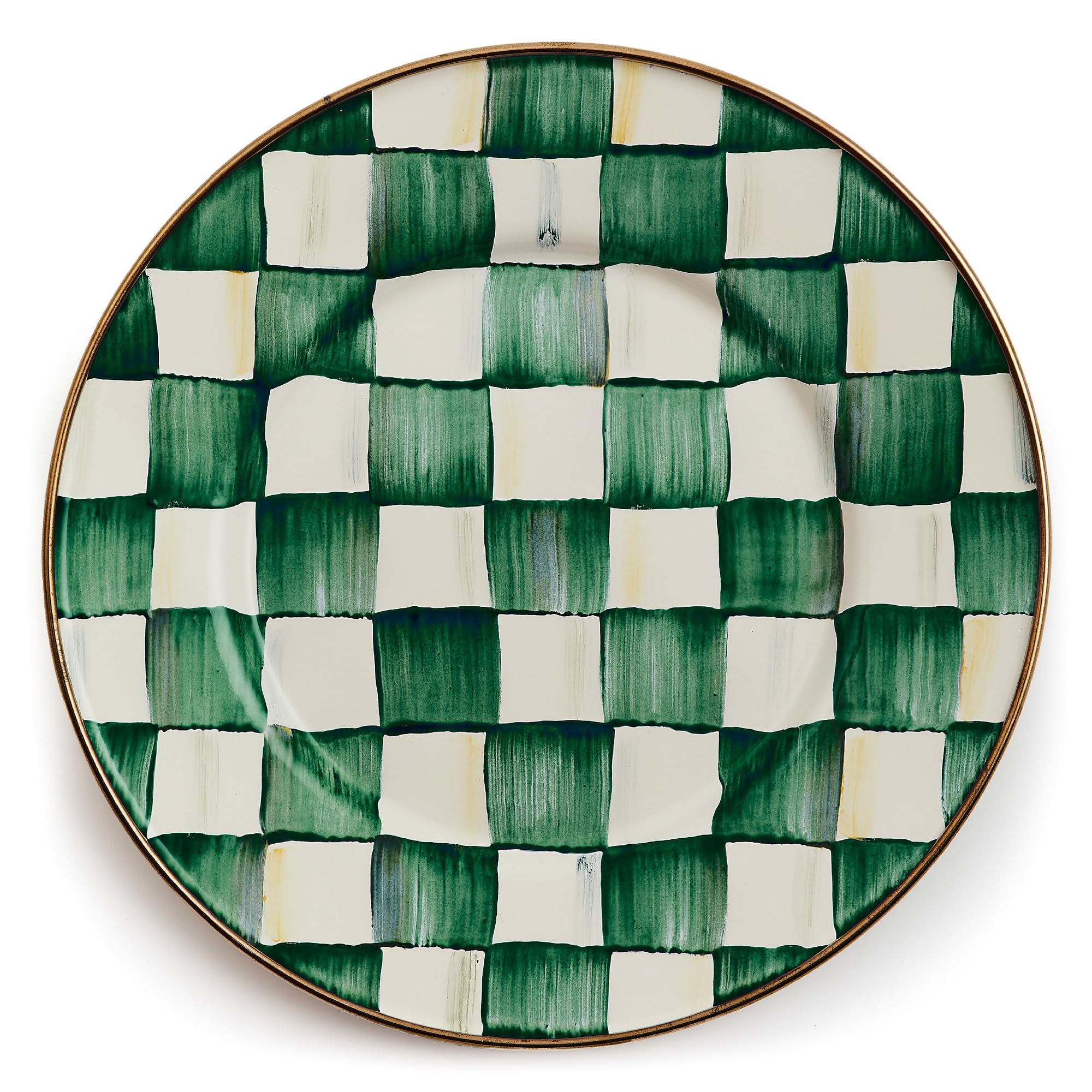 MACKENZIE-CHILDS Enamel Salad Plate, Green-and-White Emerald Check