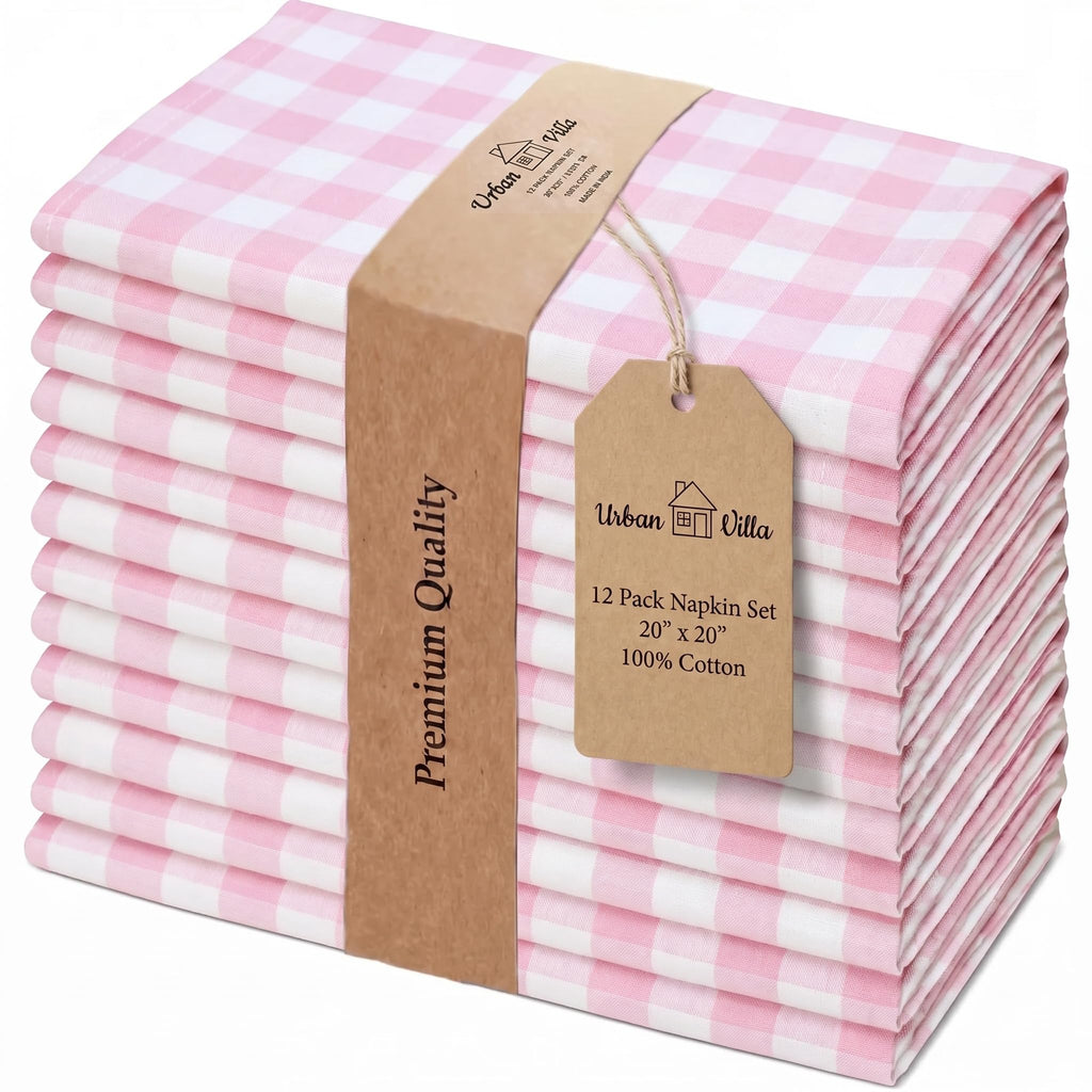 Urban Villa Cloth Napkins Cotton 12x12 (Set of 12) Pink/White