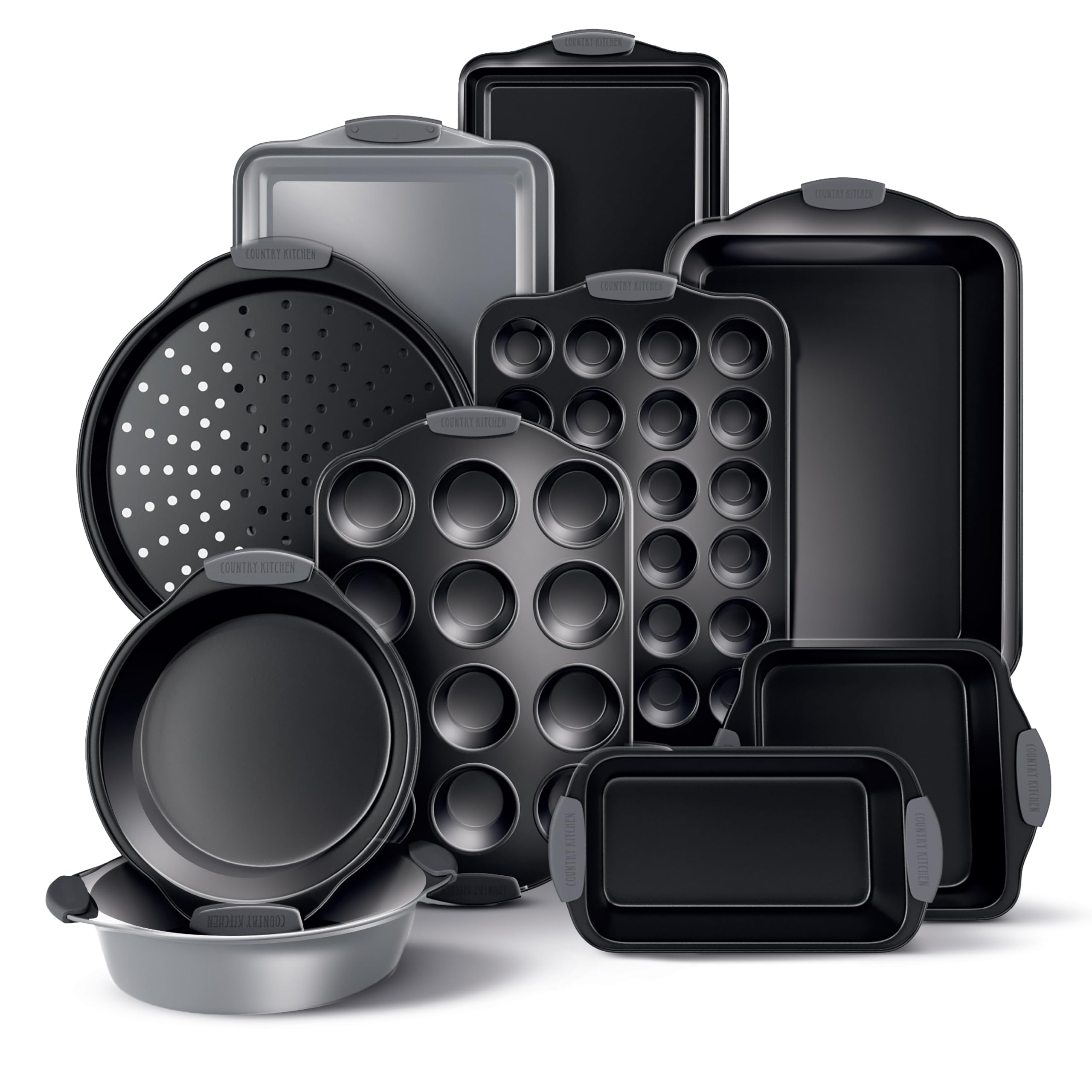Country Kitchen Nonstick Stackable Bakeware Set - Heavy Duty, Durable, Easy Release Baking Set, Grey, 10 Pcs