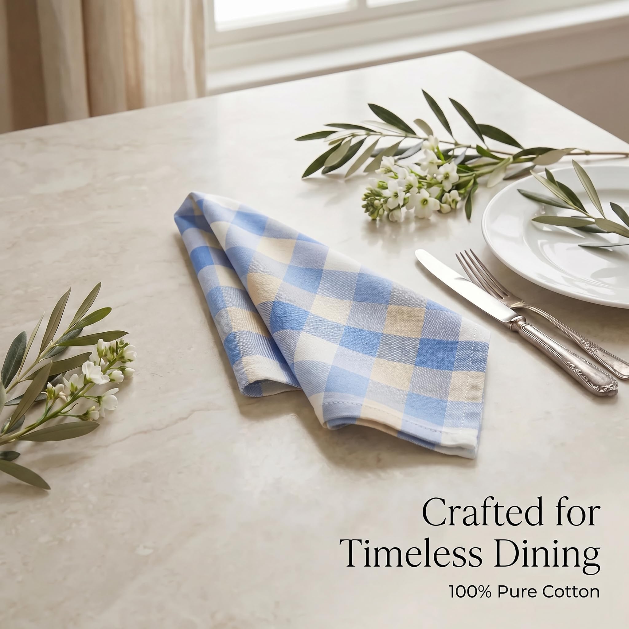 Urban Villa Cloth Napkins Cotton 20x20 (Set of 12) Blue Sand Checks