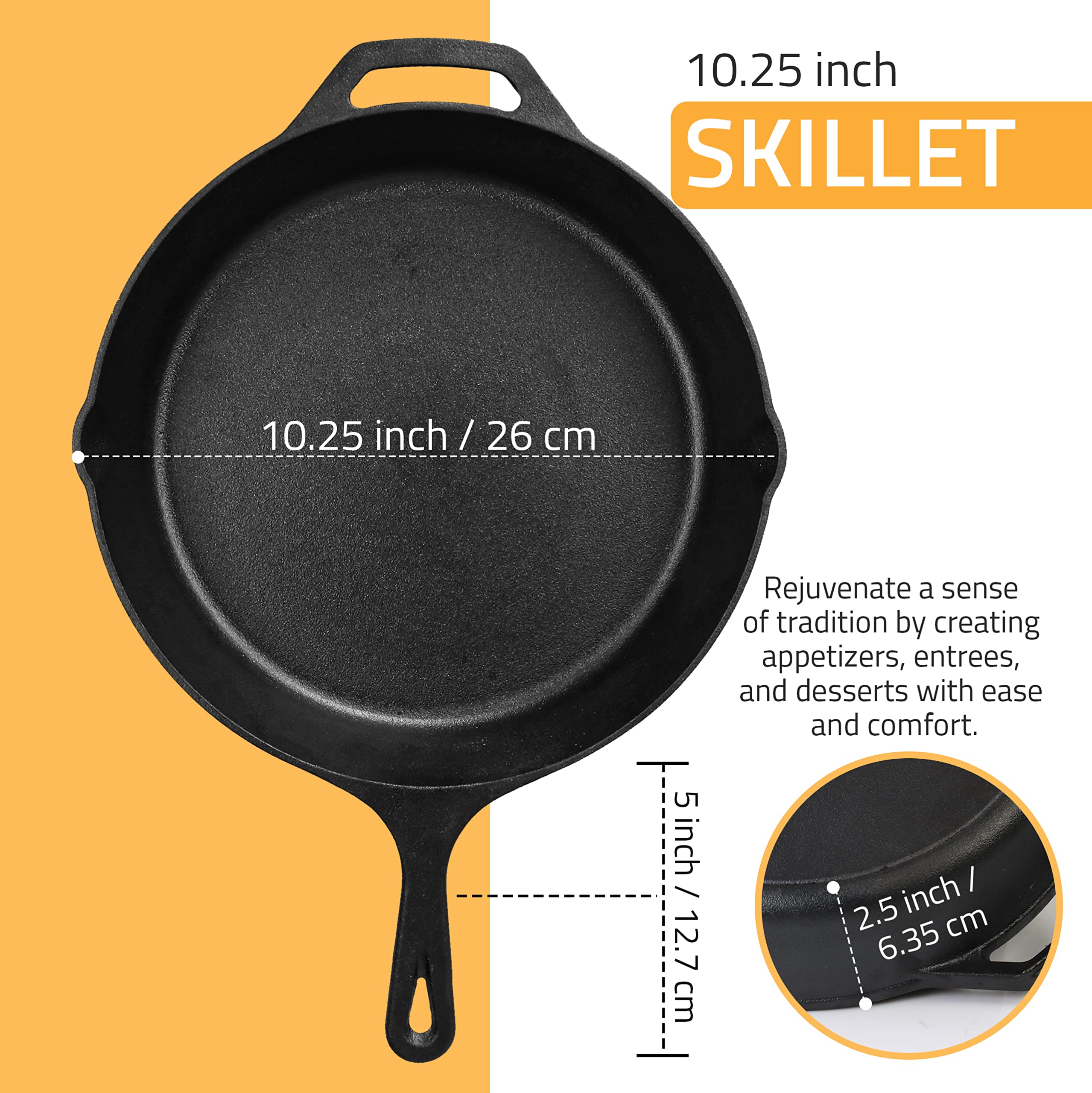 Utopia Kitchen Cast Iron Skillet 10.25 Inch Pre-Seasoned PFAS-Free Black