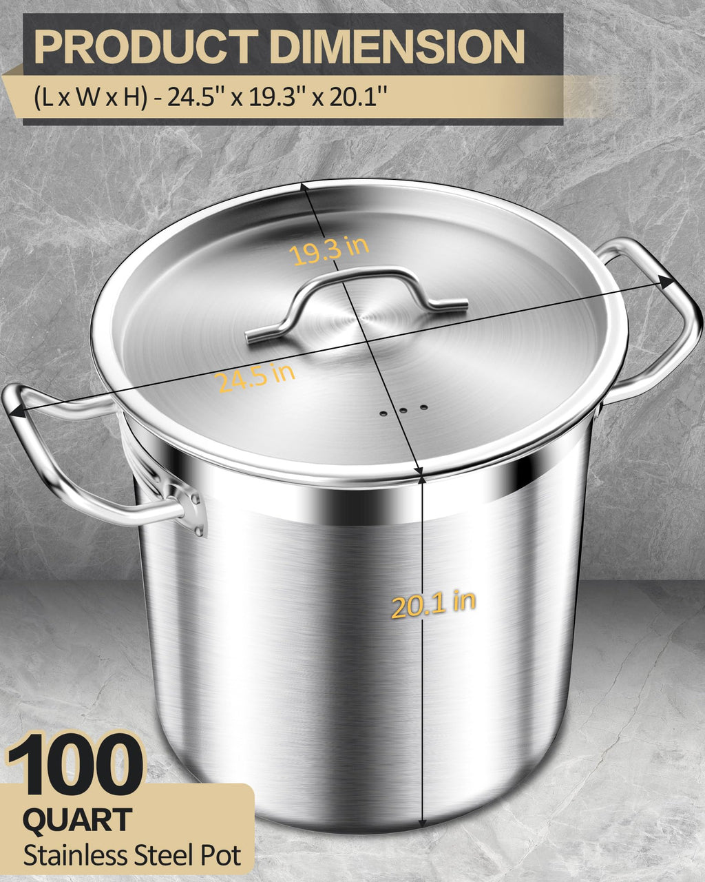 STOCKPOT Extra-Large Stainless Steel Stock Pot – Commercial Heavy Duty Soup Pot with Lid, 3-Ply Base for Fast Heating, Ideal for Seafood Boils and Outdoor Cooking - 100 Quart