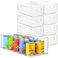 Plastic Food Storage 8 Pack Clear Container Bin with Handles for Organizing Kitchen, Pantry, Refrigerator, Freezer, Pantry, Cabinet, Closet, Bathroom. 16”x8”x5”