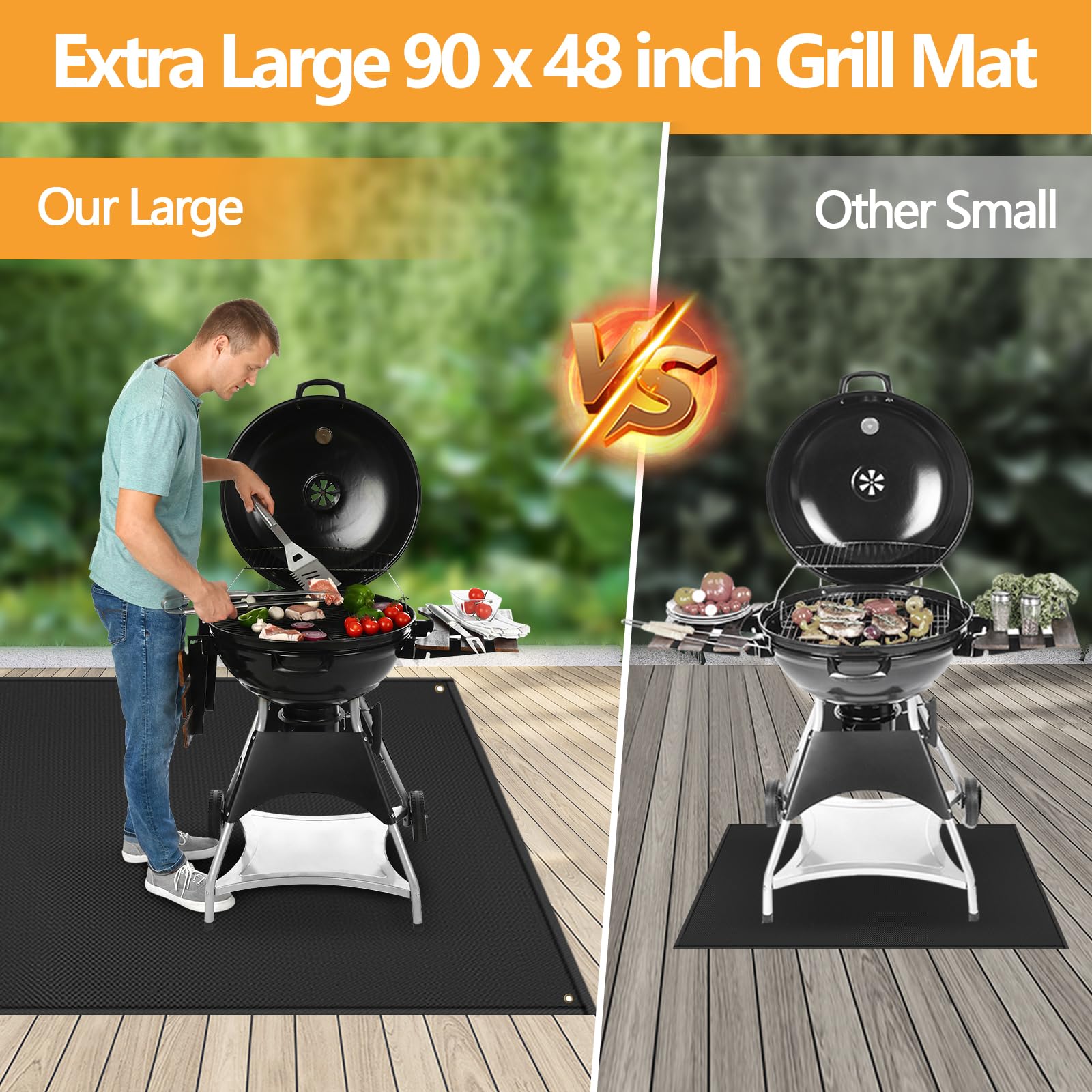 TOHONFOO Large Grill Mats for Outdoor Grill Deck Protector 90 x 48 x 0.02in