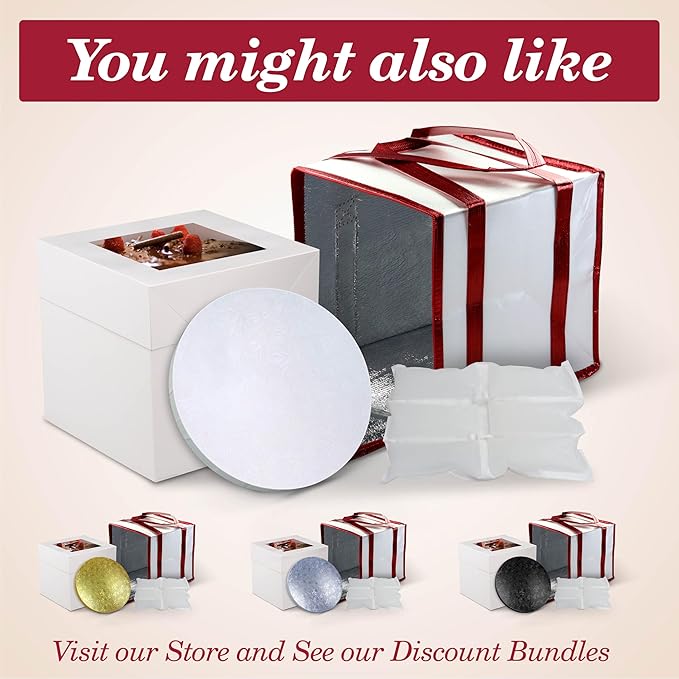 Cakebon Cake Boxes with Boards - 10 Inch Round Cake Drum Gold - Box With Window for Birthdays, Weddings and Parties (1pc Each, 2pcs Total)