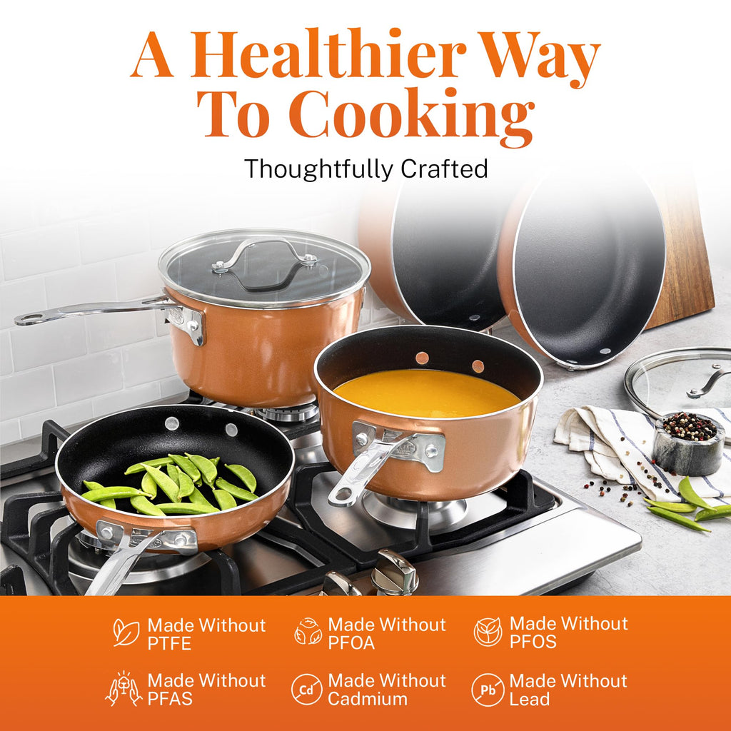 GOTHAM STEEL 10 Pc Copper Pots and Pans Set Non Stick