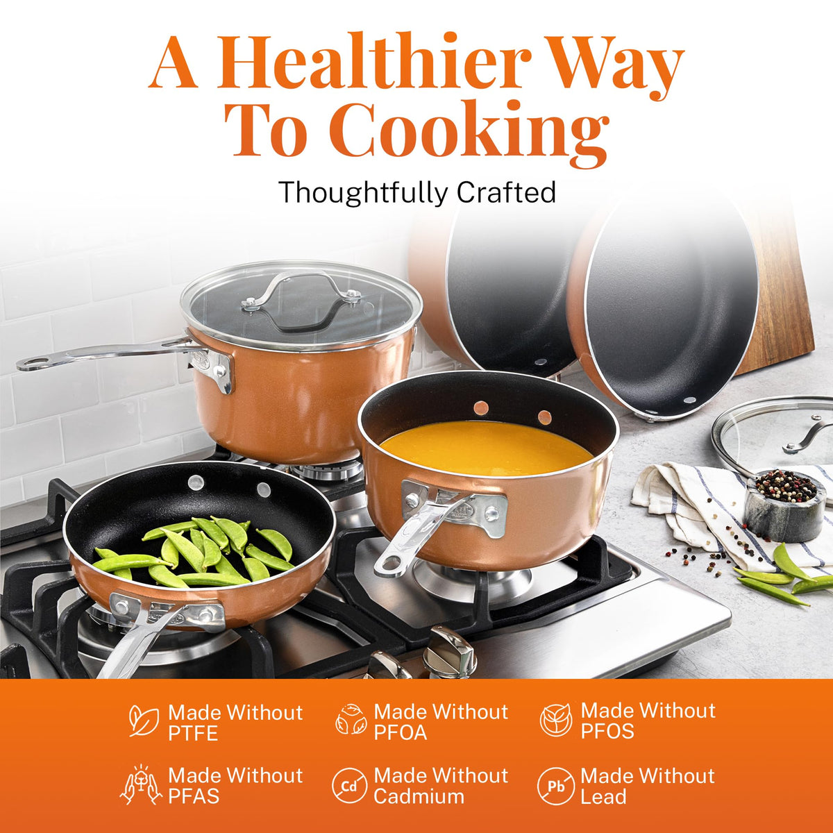 GOTHAM STEEL 10 Pc Copper Pots and Pans Set Non Stick