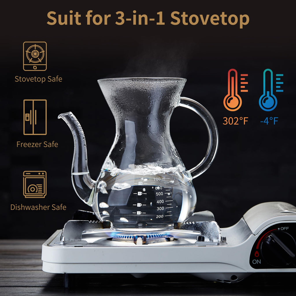Unbreakable - Pour Over Coffee Maker with Double Stainless Filter 27 fl oz, Thickened Heat-Resistant Borosilicate Glass Pour Over Coffee Dripper, Stovetop Safe
