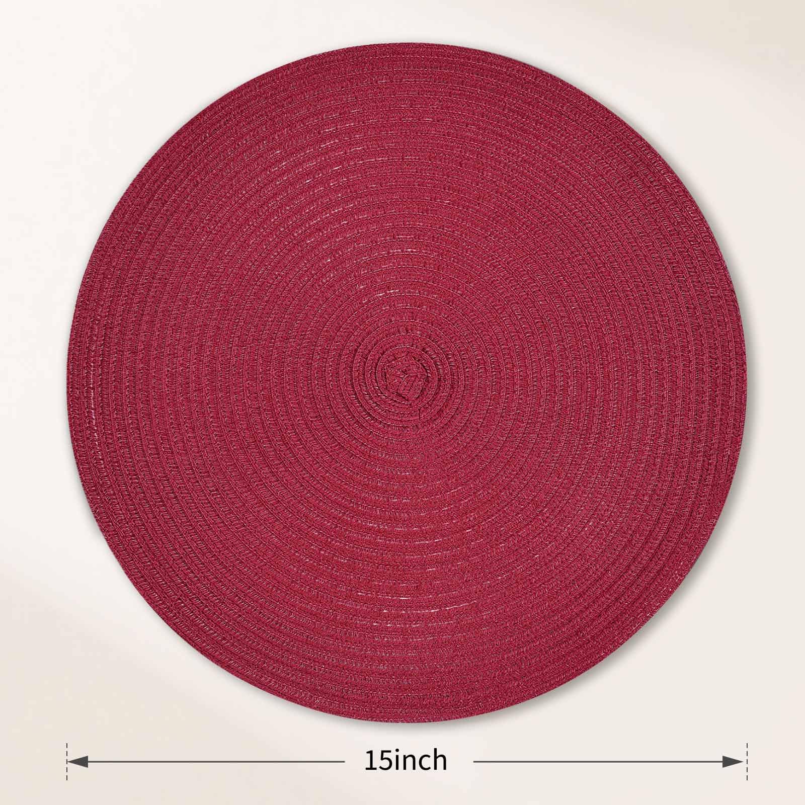 FunWheat Round Braided Placemats Set of 8 Place mats for Dining Tables Woven Heat Resistant Table Mats 15 inch (Wine,8pcs)