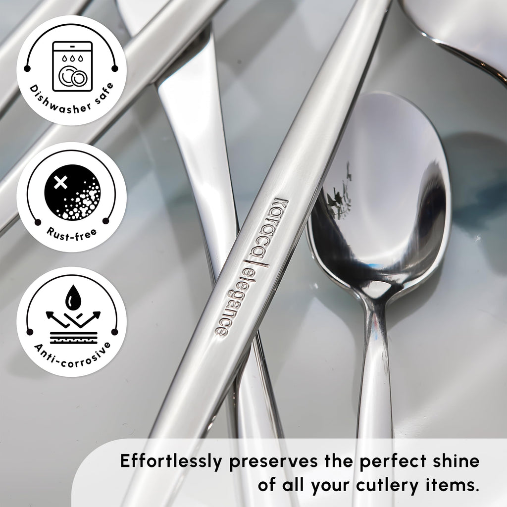 Karaca Lizbon - 18/10 Stainless Steel Silverware Set for 12, 60 Piece Heavy Duty Flatware Set, Dishwasher Safe Modern Cutlery incl. Kitchen Forks, Spoons, Knives Eating Utensils Sets - Platin