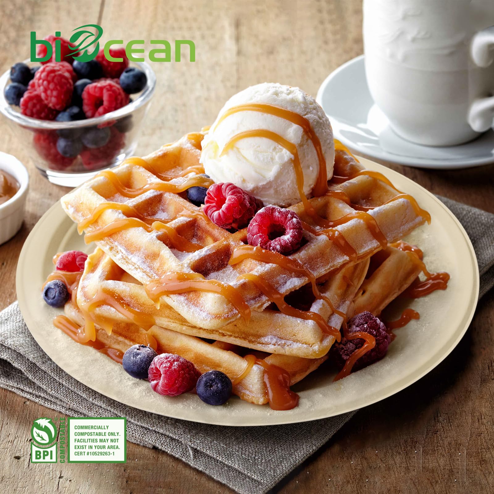 biocean 6 Inch Compostable Plates 100 Pack Heavy Duty Compostable Paper Plate, Disposable Eco-Friendly Sugarcane Bagasse Plate, Natural Brown Plates for Dinner, Dessert, and Weddings