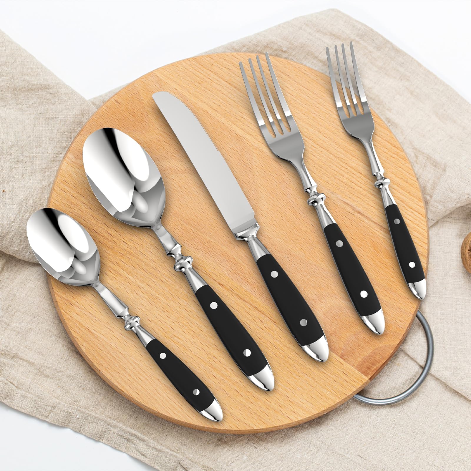 QUEARI Retro 20-Piece Silverware Set, Stainless Steel Cutlery Set, Vintage Flatware Set with Black Bakelite Handle, Dishwasher Safe| Service for 4