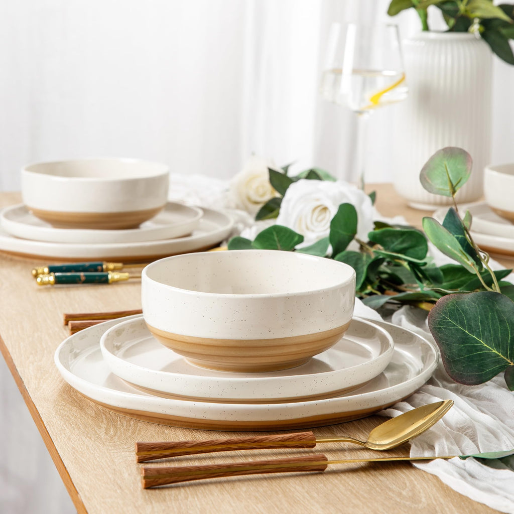AmorArc Dinnerware Sets for 4, 12 Pieces Ceramic Plates and Bowls Set