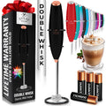 Zulay Kitchen Powerful Milk Frother Wand With Duracell Batteries - Ultra Fast Handheld Drink Mixer - Electric Whisk Foam Maker for Coffee, Lattes, Cappuccino & Matcha - Double Whisk - Black Copper