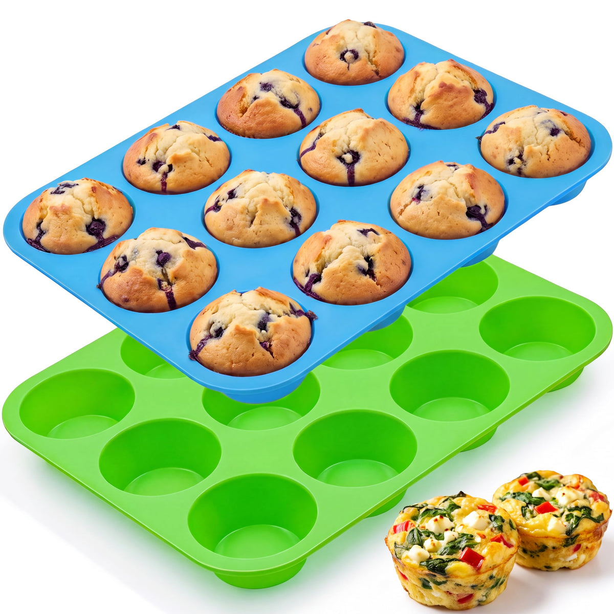 GOKCEN's Silicone Egg Bite Molds 12 Cups Silicone Muffin Pans for Baking