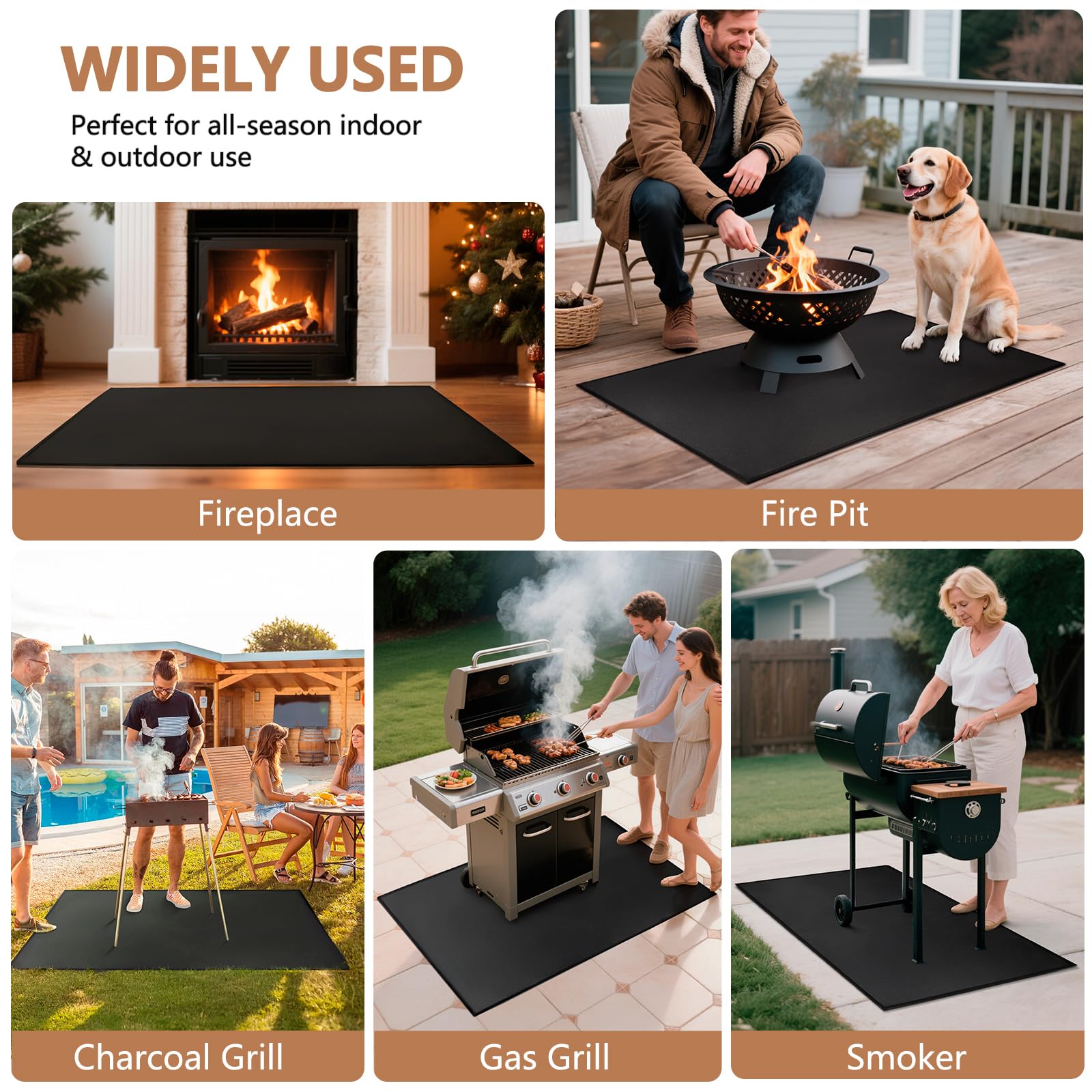 Eongreat 48x30 inch Under Grill Mats for Outdoor Grill, Double-Thickened Fireproof Patio Deck Protector Mat, Oil-Proof Waterproof BBQ Mat for Under Grill, Fireplace/Fire Pit Mat Grill Floor Pads