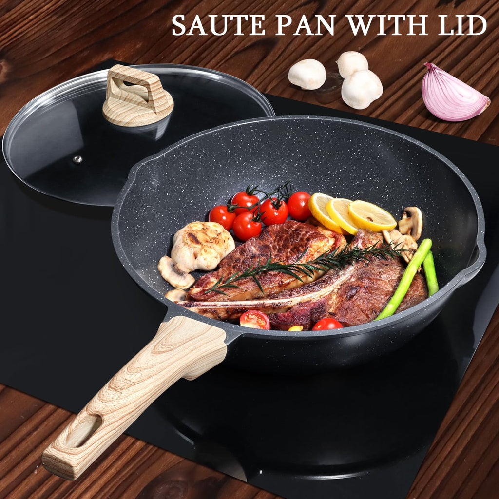 GiPP Ceramic Nonstick Deep Frying Pan Skillet, 12" Saute Pan with Lid, Induction Cookware Non Stick Cooking Pan, PTFE PFOA PFOS APEO Free, Grey