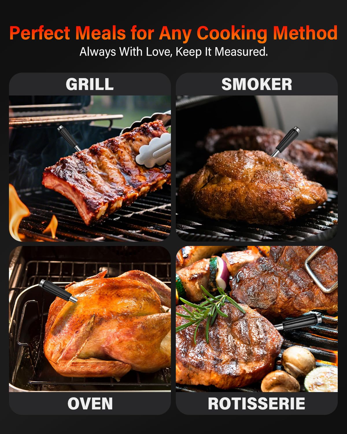 AWLKIM Wireless Meat Thermometer with Touchscreen Base, No Phone Needed — 2 Probes, 8 Sensors, Bluetooth 5.3, Rechargeable for Grill, BBQ, Smoker & Oven
