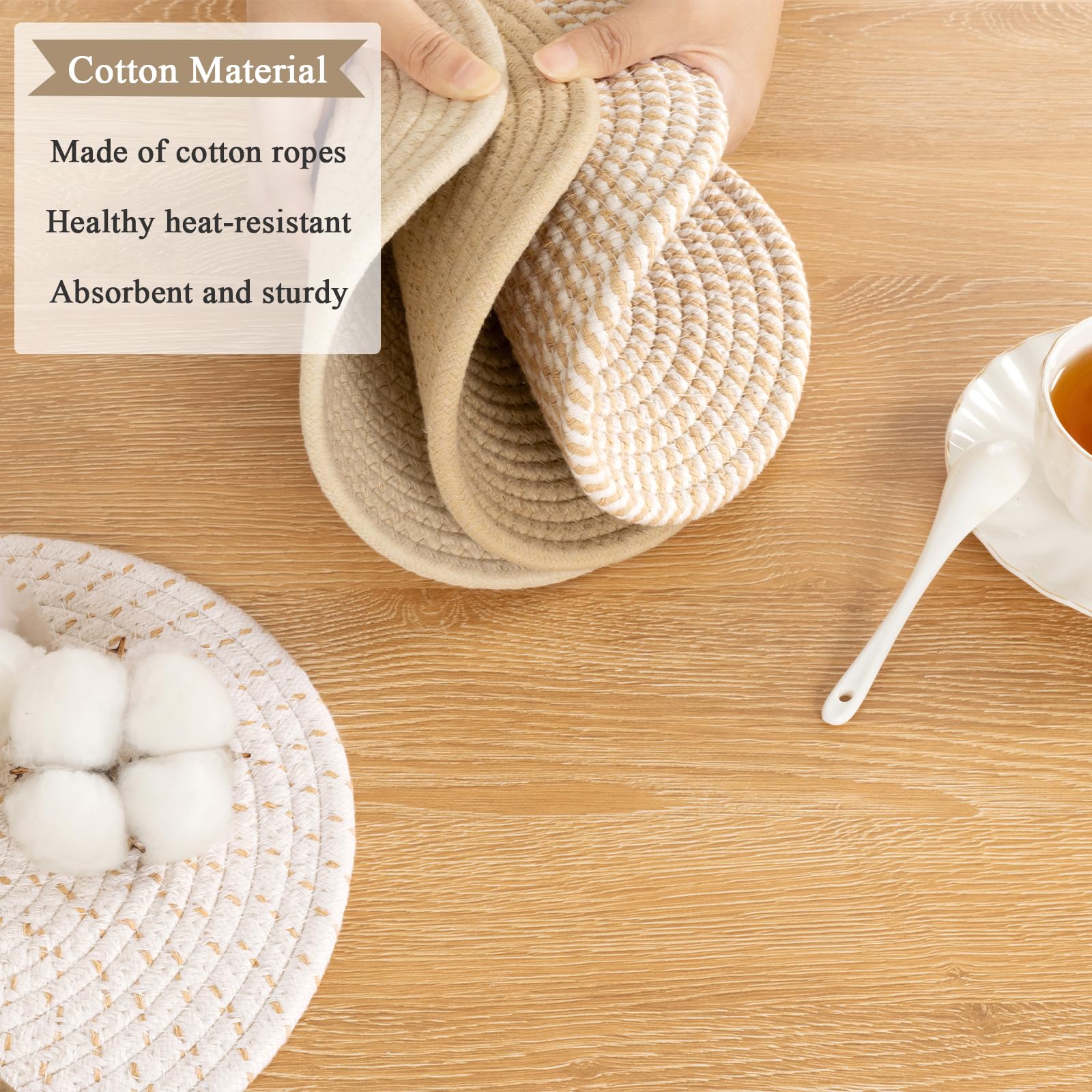 SHACOS 10 Inches Trivets for Hot Dishes, 4 Pieces Cotton Trivets Mats