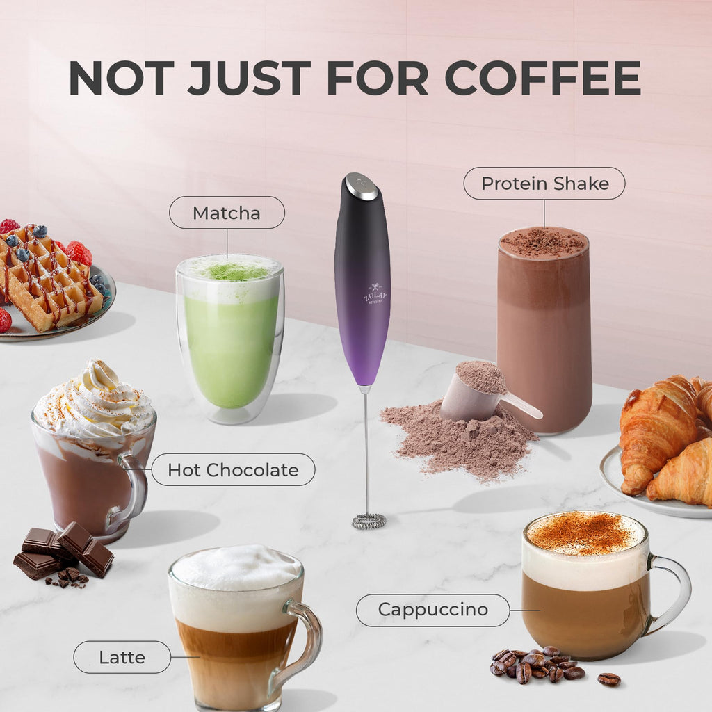 Zulay Powerful Milk Frother for Coffee with Upgraded Titanium Motor - Handheld Electric Whisk, Milk Foamer, Mini Mixer & Coffee Blender for Frappe, Latte, Matcha, No Stand - Mystic Galaxy