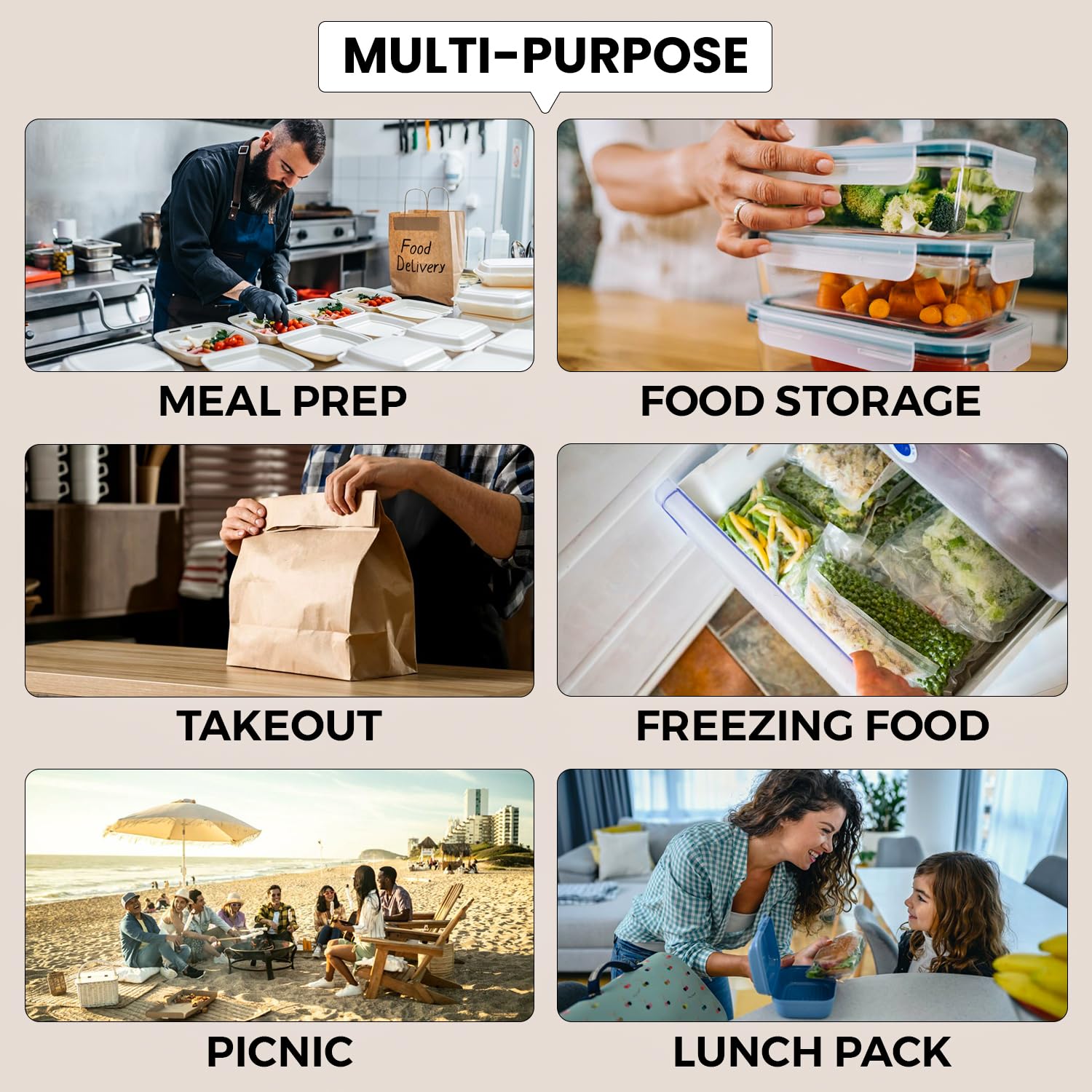 Klex 48 Oz, 150 Sets Meal Prep Containers with Airtight Lids, BPA Free, Reusable Plastic Food Container, 48 oz, Round, Black/Clear, 150 Sets