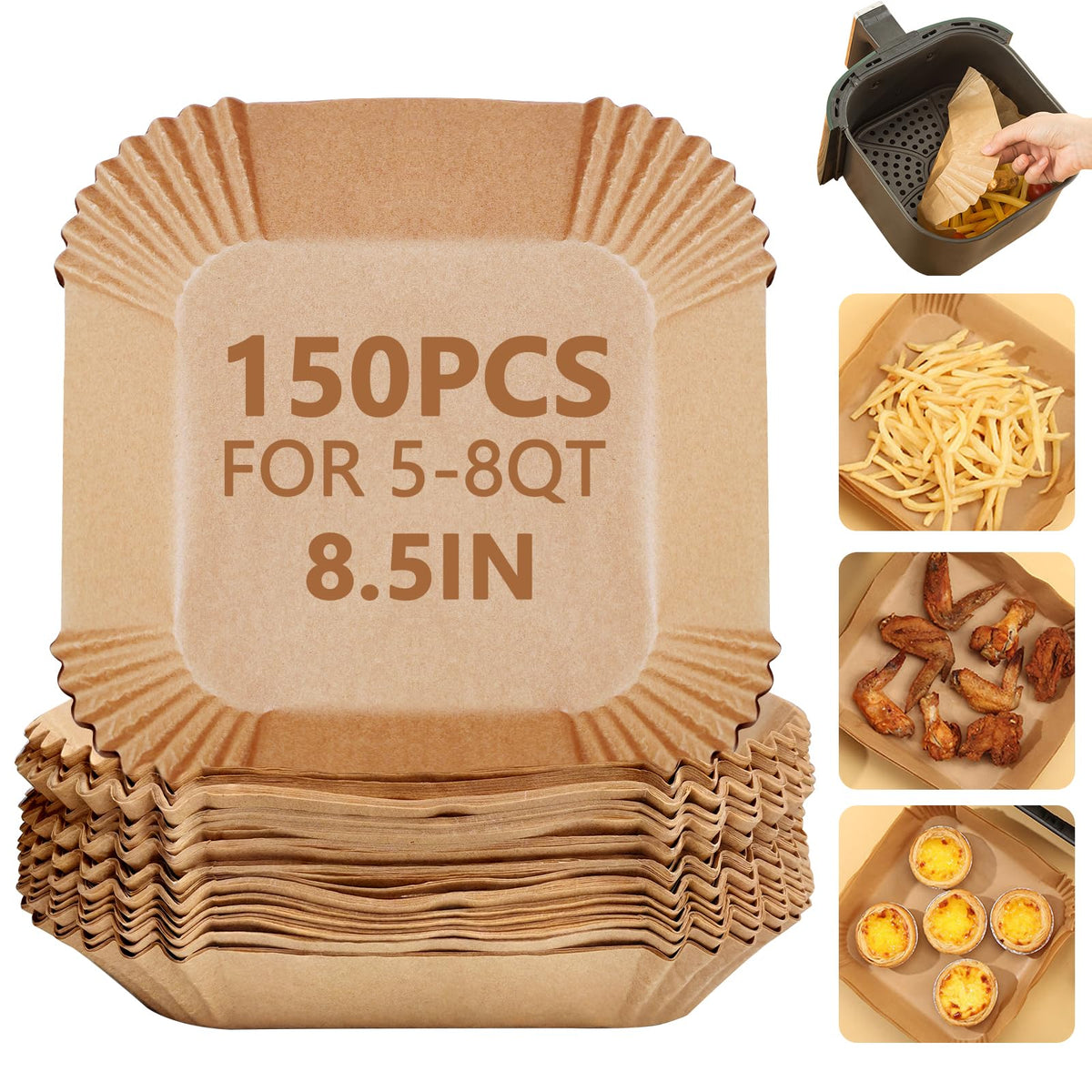 10 Inch Air Fryer Liners Disposable, 100 PCS Square Parchment Paper Liners
