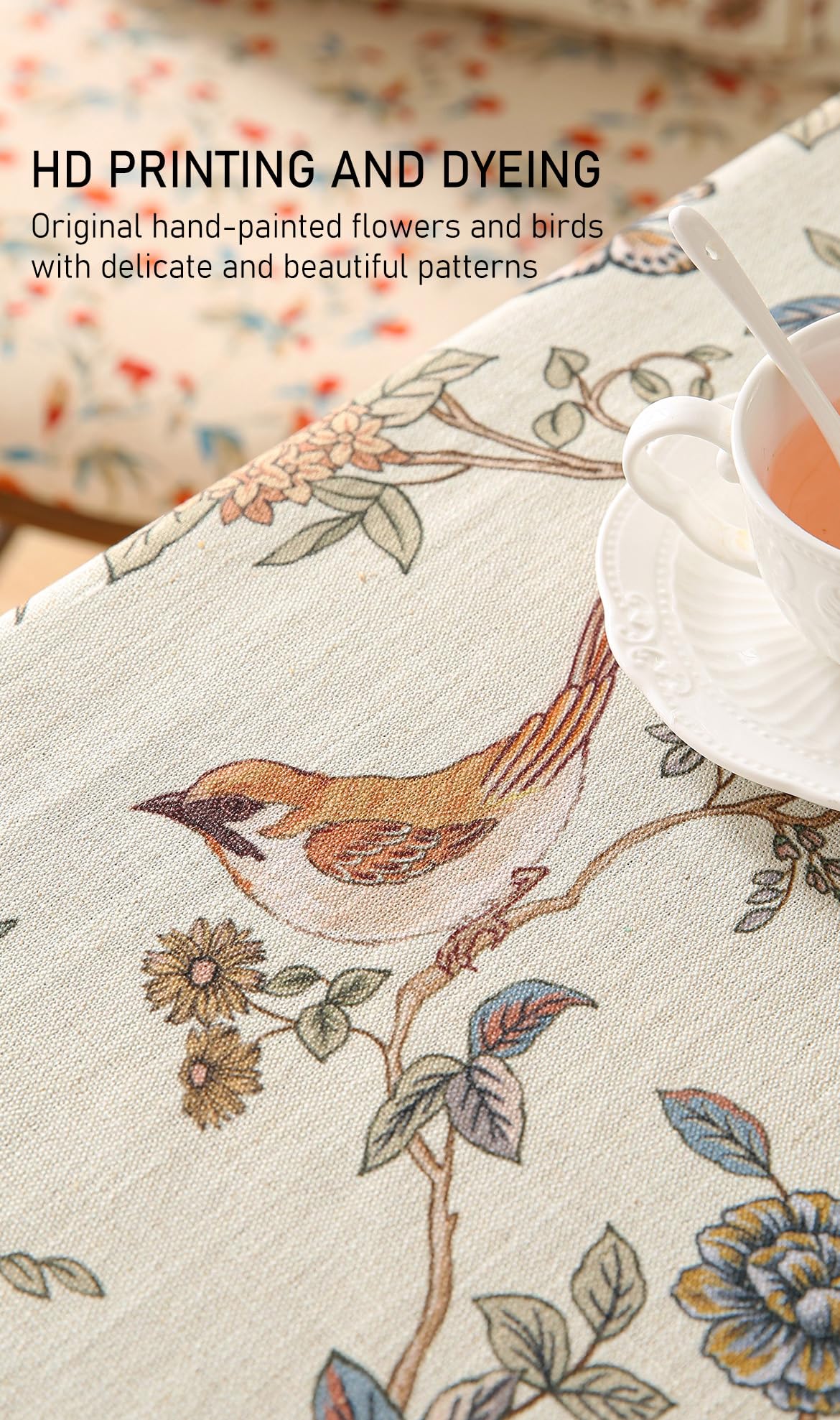 ISAENNE Designer French Linen Rectangular Tablecloth,94"x63"-Cornucopia
