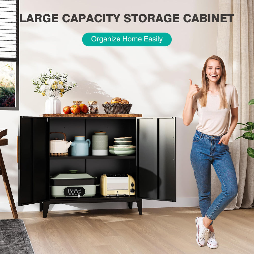 SISESOL Black Storage Cabinet with Doors and Shelves,30 inch Pantry Cabinet Sideboard with Leg,Small Accent Cabinets with Storage,Side Floor Cabinets for Home,Kitchen,Coffee Bar,Dining/Living Room