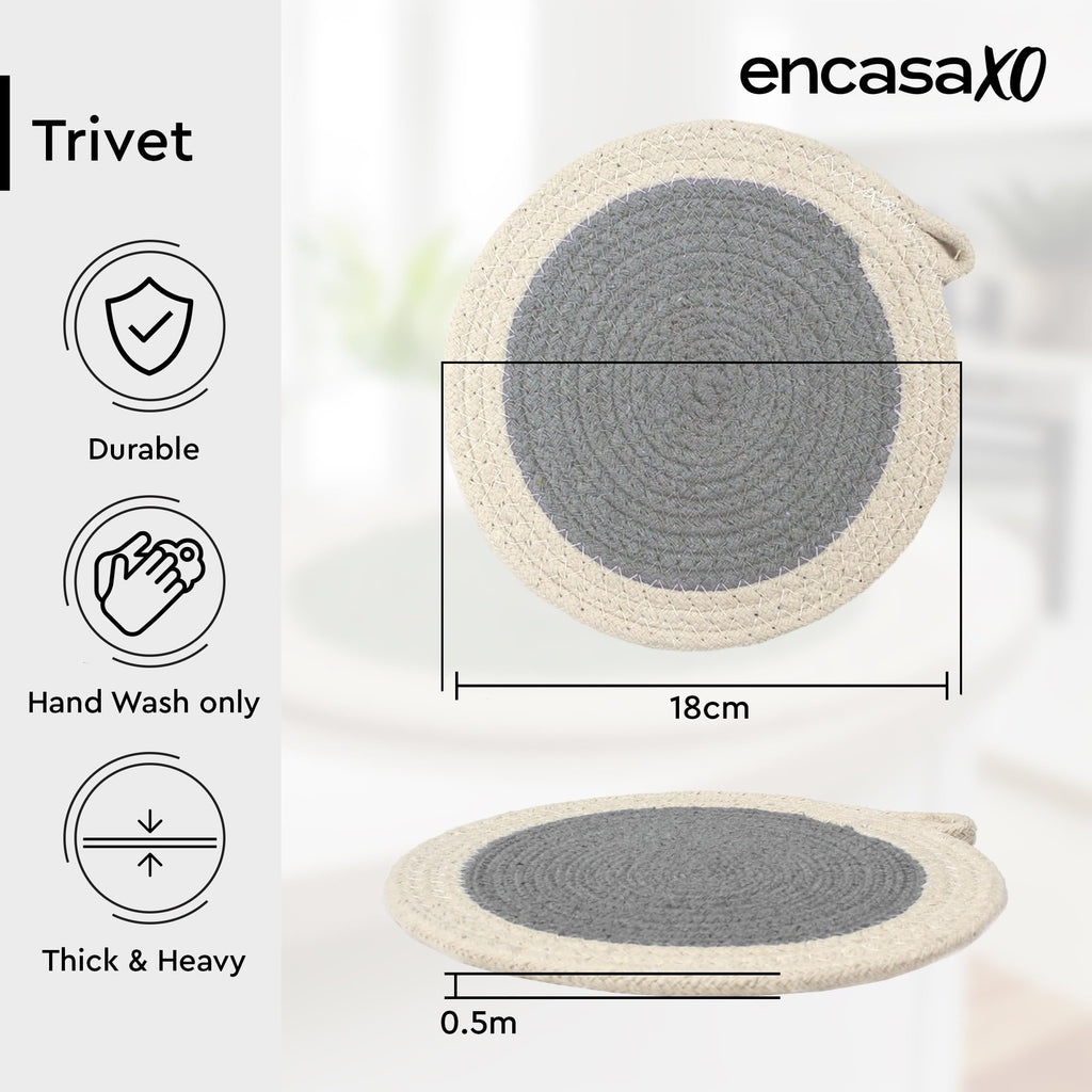 Encasa XO Round Trivet Mats, Heat Resistant Cotton 7" Grey Combo