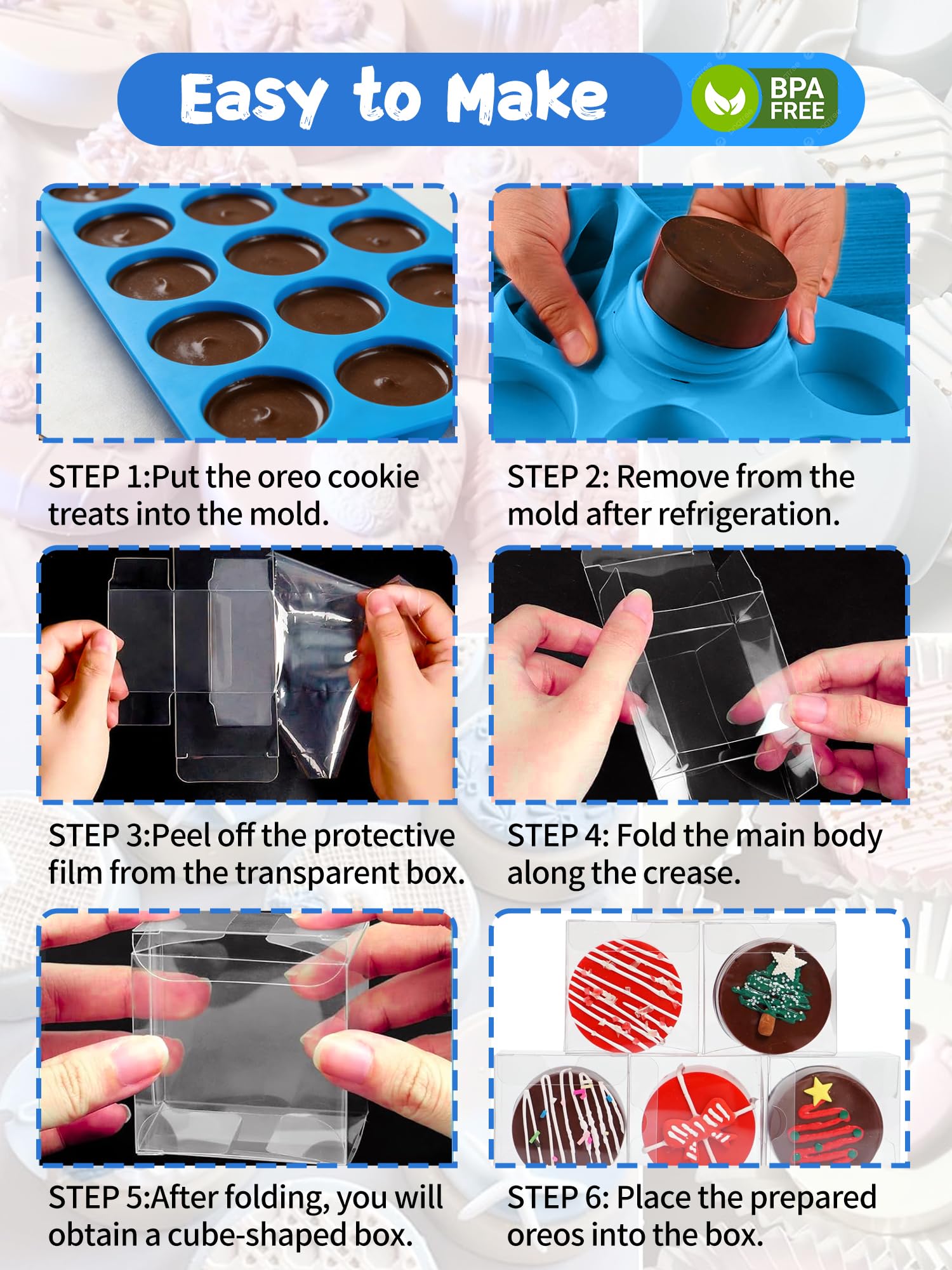 3 Pcs Round Chocolate Cookie Molds Set,12-Cavity Silicone Mold with 30 Clear Treat Boxes, Round Baking Mold for Candy, Mini Cake, Individually Wrapped Cakesicle Party Favor Packaging