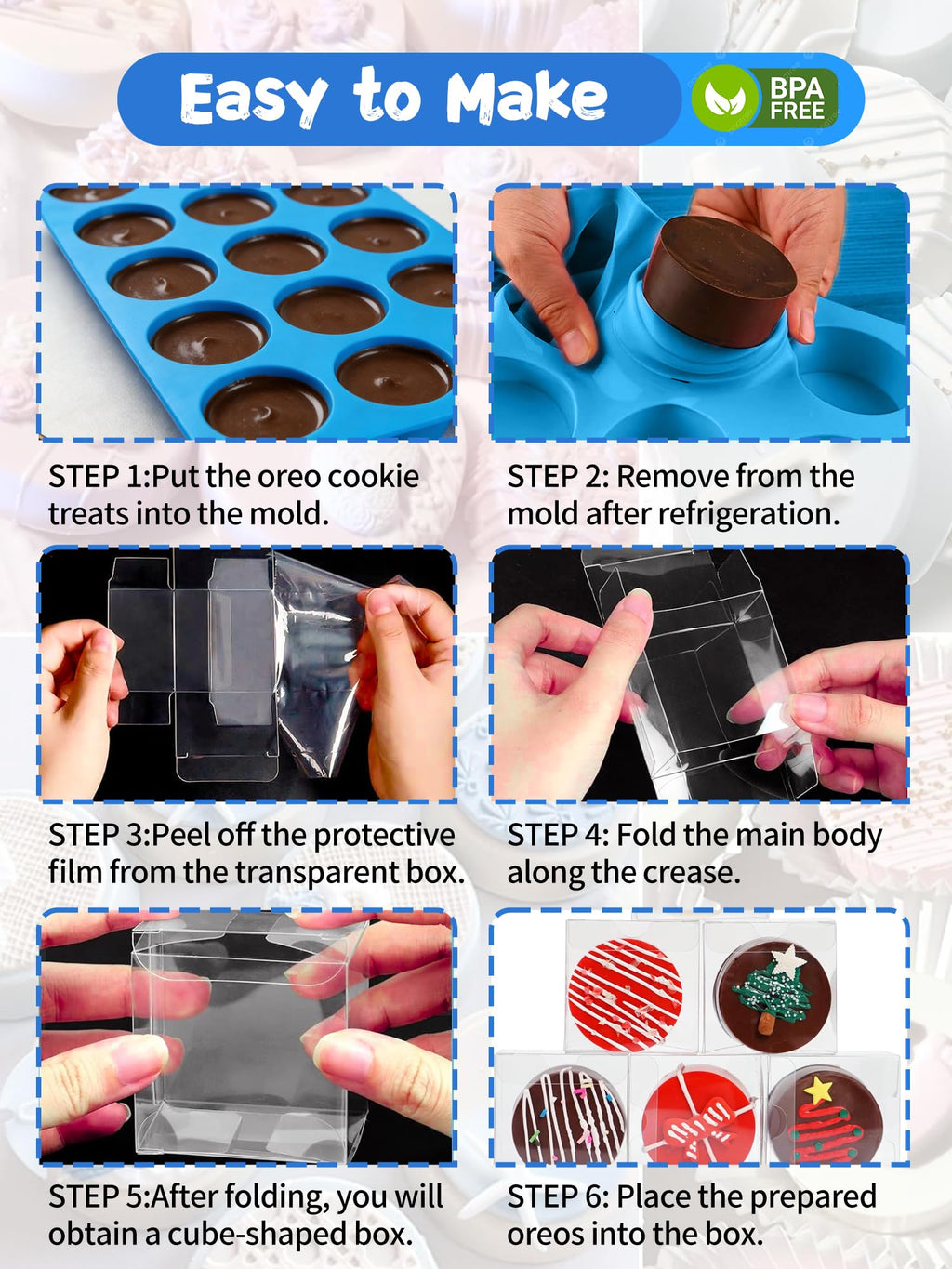 3 Pcs Round Chocolate Cookie Molds Set,12-Cavity Silicone Mold with 30 Clear Treat Boxes, Round Baking Mold for Candy, Mini Cake, Individually Wrapped Cakesicle Party Favor Packaging