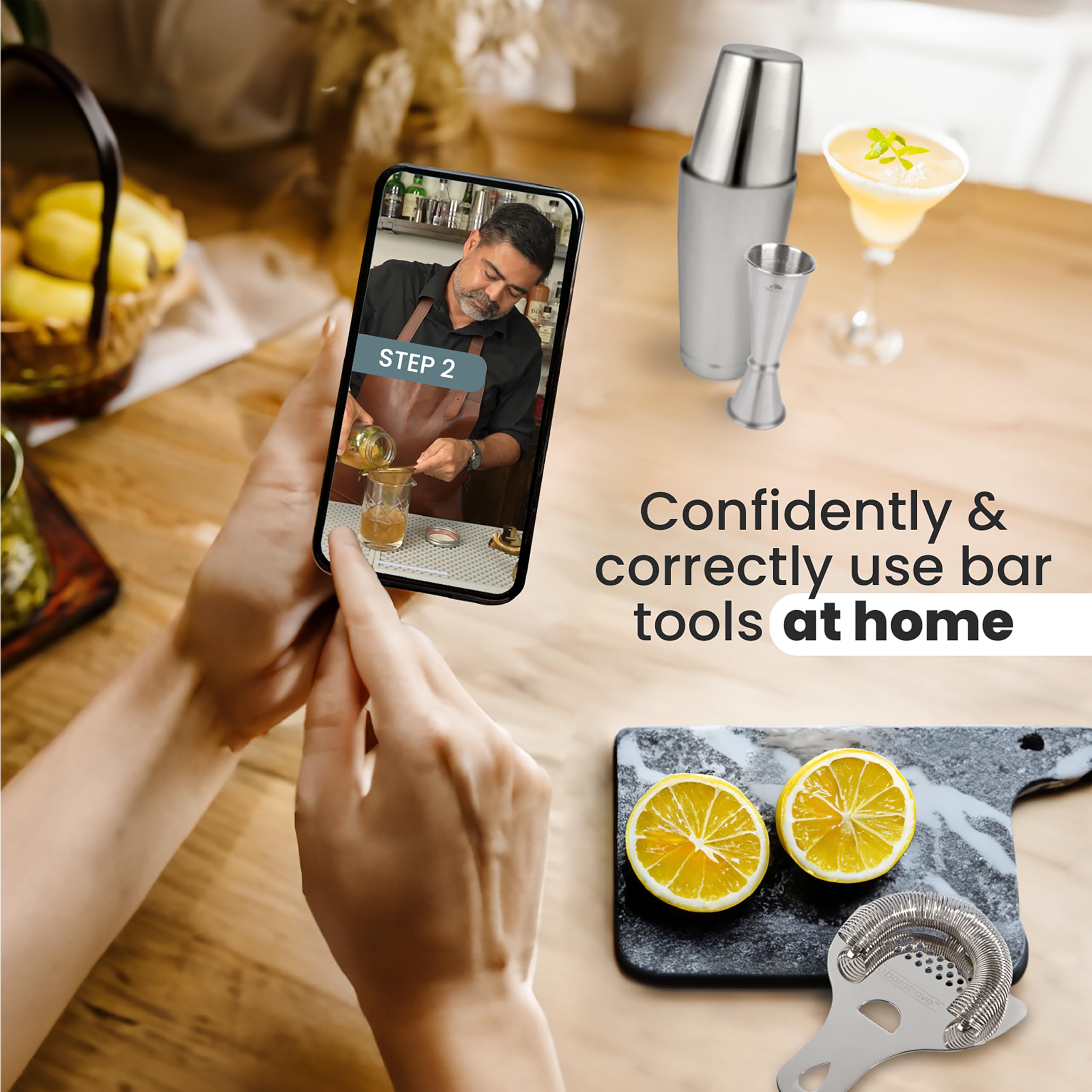 A Bar Above 4 Piece Cocktail Shaker Set with Cocktail Course Included