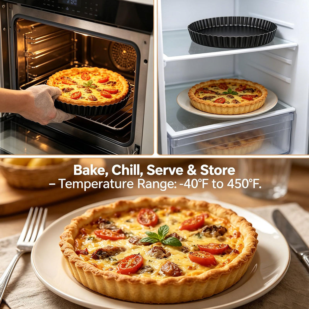 KUAYB 10 Inch Nonstick Tart Pan with Removable Bottom, Carbon Steel Quiche and Pie Pan- 1.1-Inch Depth, Fluted Edges for Baking Tarts, Quiches, Mousse Cakes, and Desserts