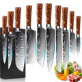 FIVE COWS 10-Piece Premium Japanese Kitchen Knife Set - Star Collection, Laser Damascus Pattern, 440A Stainless Steel Ultra Sharp for Fast Cutting (Red)