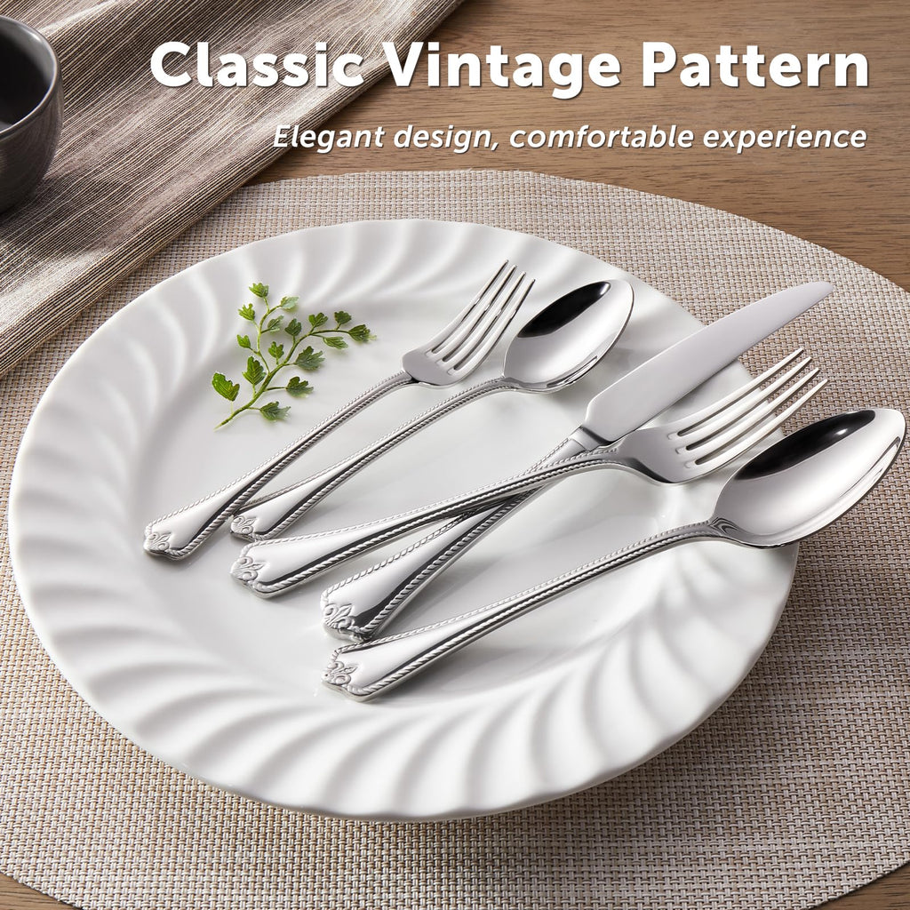 KINGSTONE 20-Piece Silverware Set, 18/10 Stainless Steel Flatware Set for 4