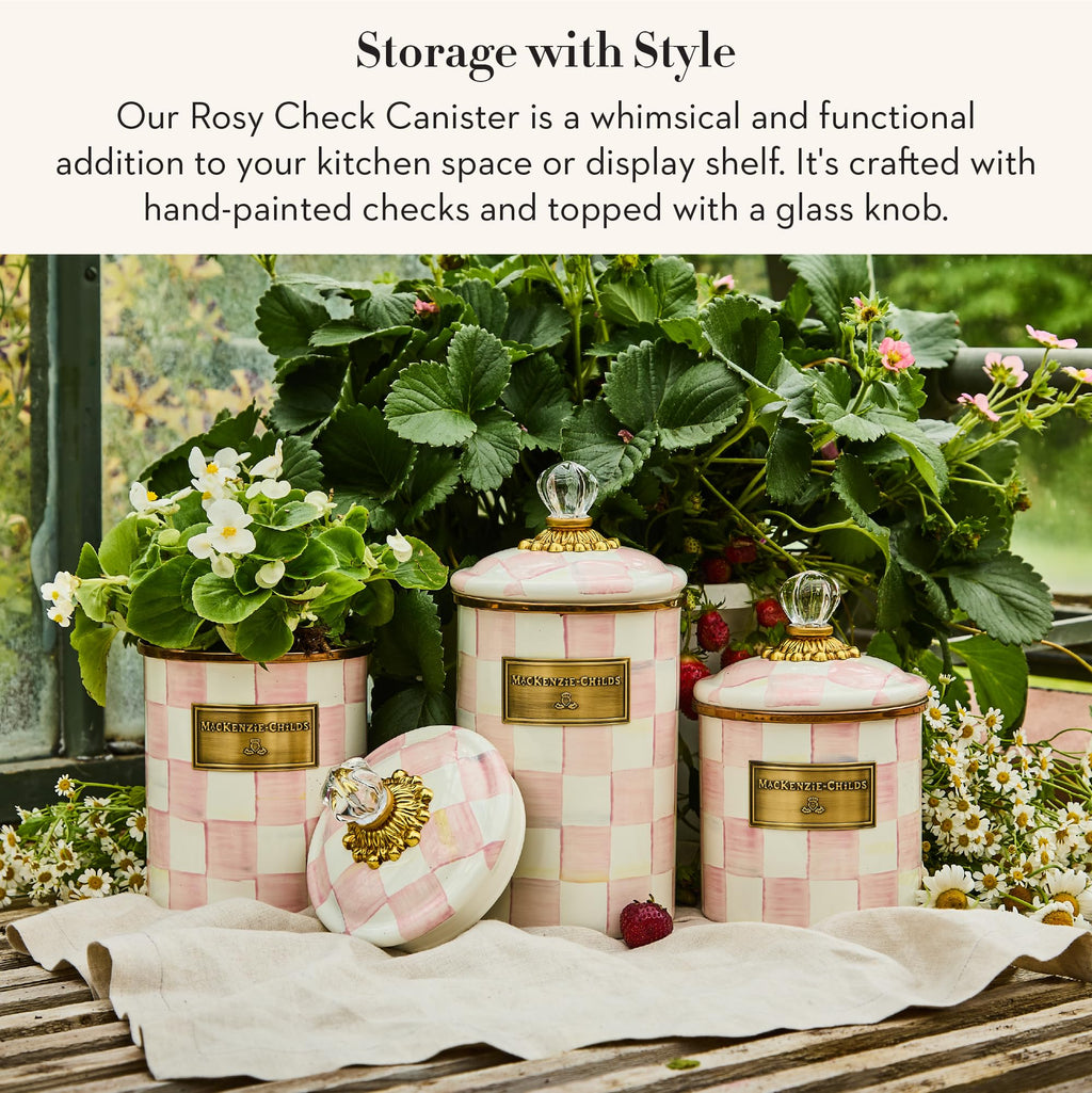 MACKENZIE-CHILDS Enamel Canister, Small, Pink-and-White Rosy Check