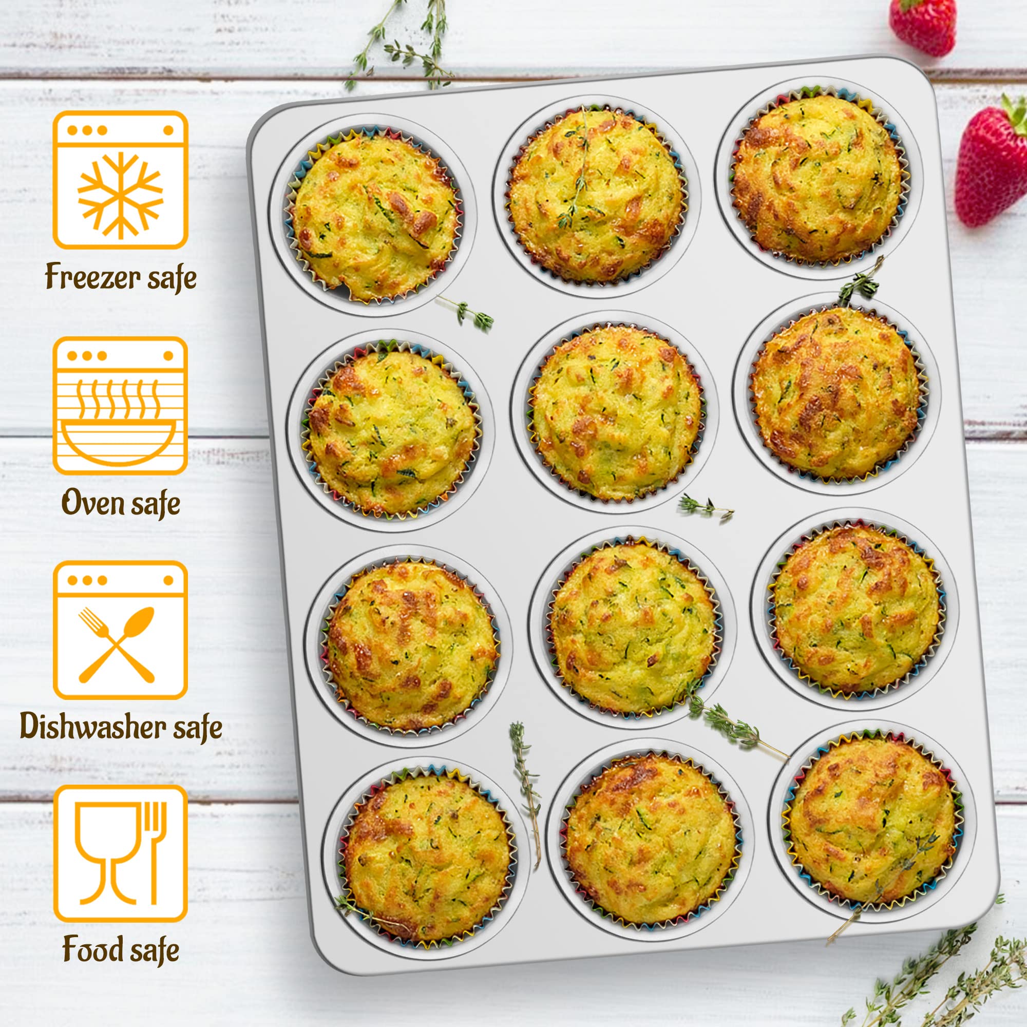 E-far Muffin Pan 12-Cup, Stainless Steel Cupcake Pan for Oven