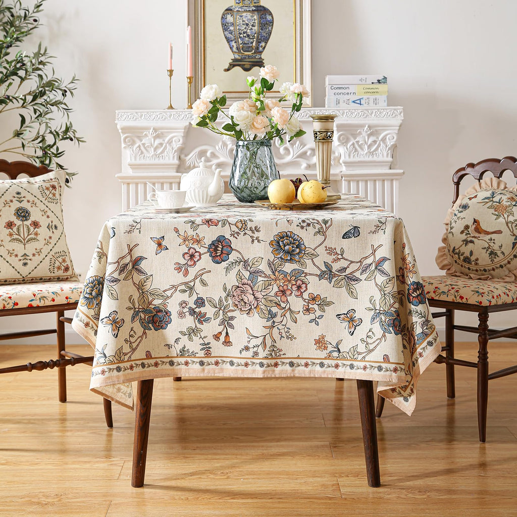 ISAENNE Designer French Linen Rectangular Tablecloth,102"x63"-Cornucopia