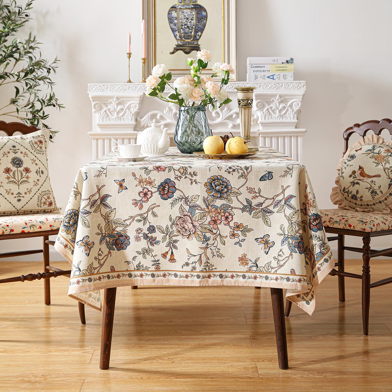 ISAENNE Designer French Linen Rectangular Tablecloth,118"x67"-Cornucopia