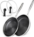 MICHELANGELO Stainless Steel Frying Pan Set with Lids, 8 & 10 Inch Frying Pans Nonstick, Stainless Steel Fry Pan Set, Honeycomb Pans for Cooking, Skillet with Lid - Induction Compatible