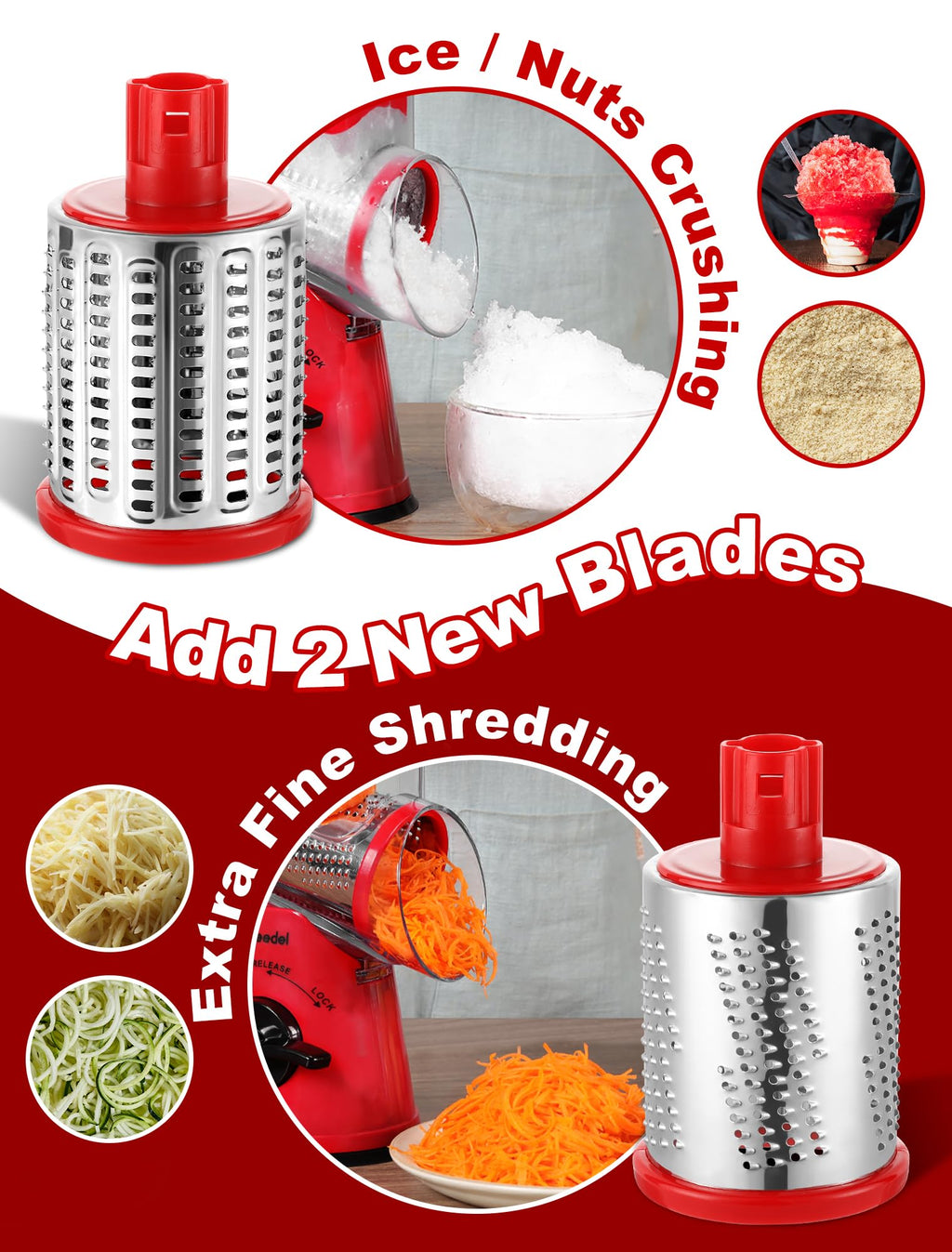 Geedel Rotary Cheese Grater Hand Crank, Cheese Shredder Vegetable Slicer
