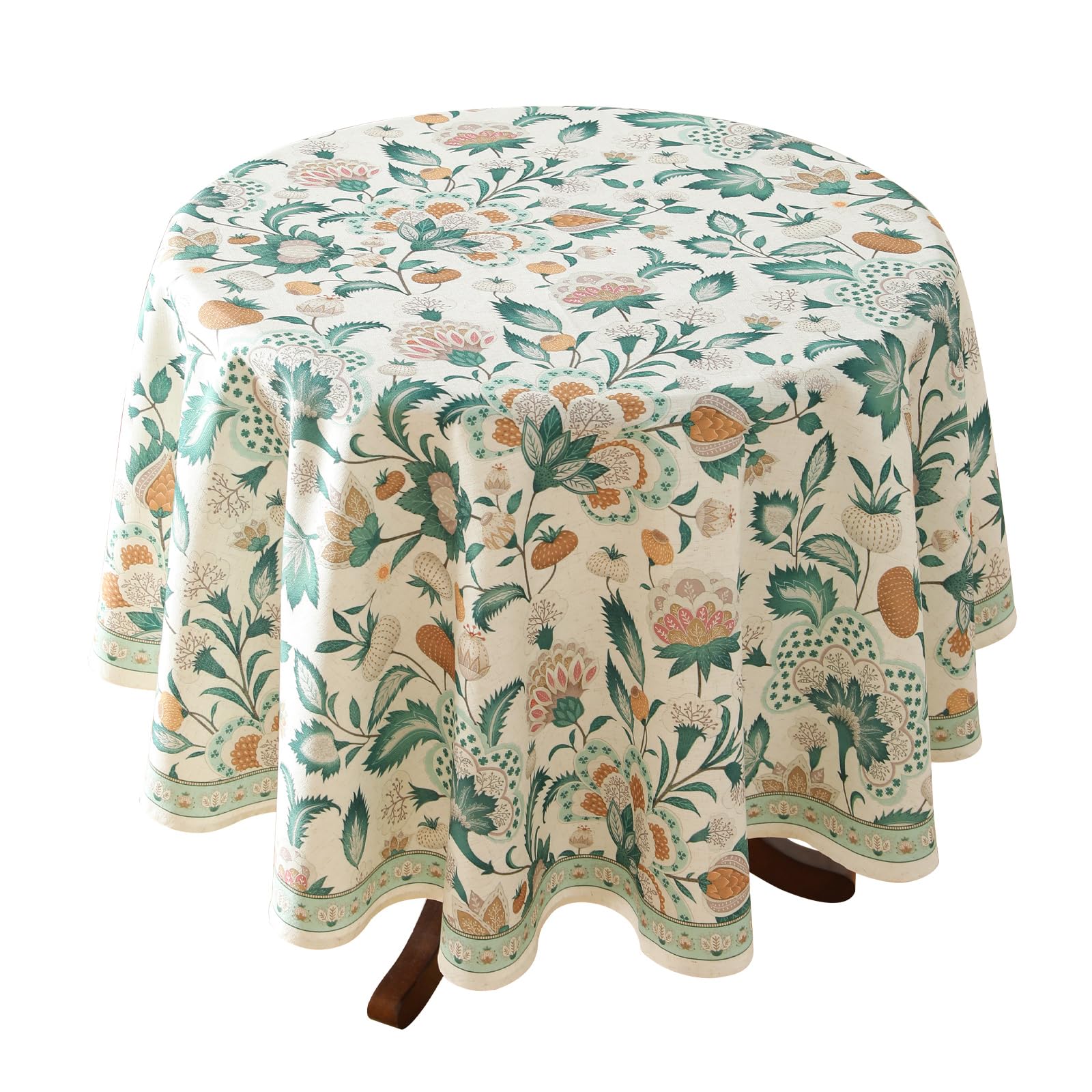 patdrea Vintage French Linen Tablecloth,Round,Diameter 67"-Tree Life
