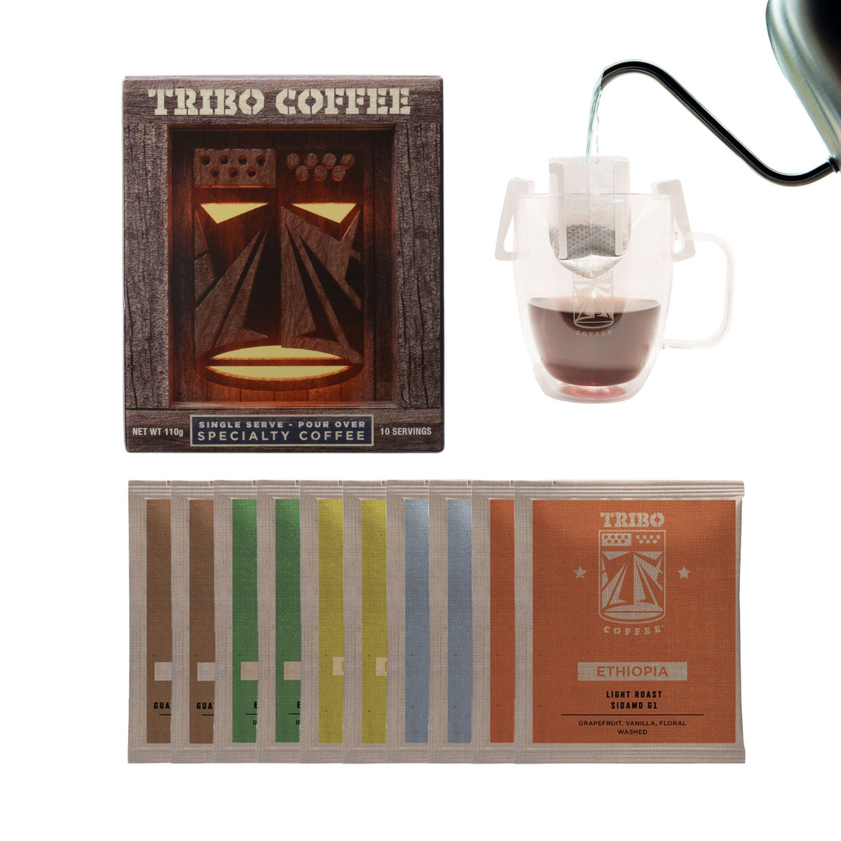 TRIBO Coffee Single-Serve Pour Over Packets, Assorted Specialty Variety