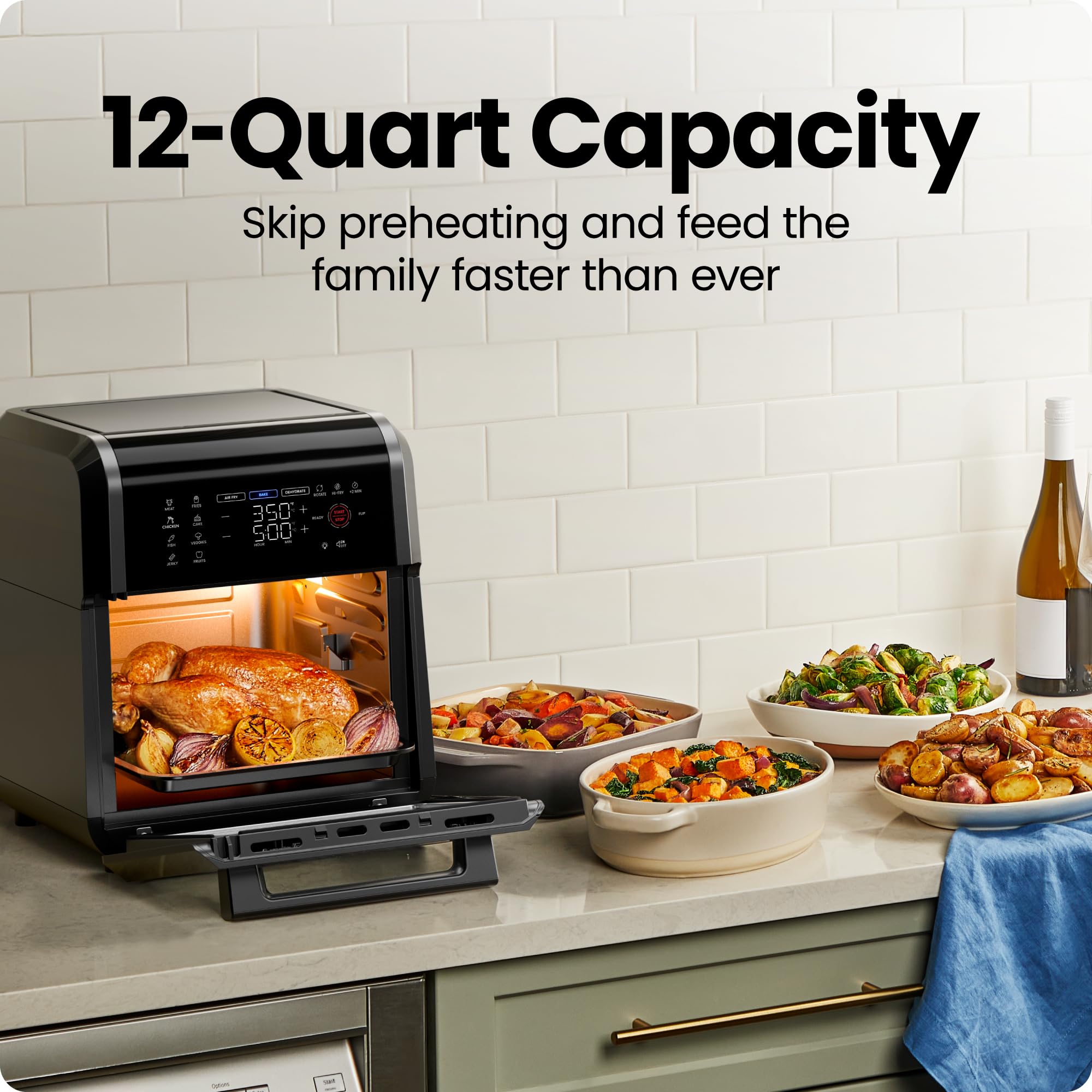 Chefman 12-Quart 5-in-1 Air Fryer Oven with Digital Timer, Touchscreen, and 12 Presets - Family Size Countertop Convection Oven, Dishwasher-Safe Parts