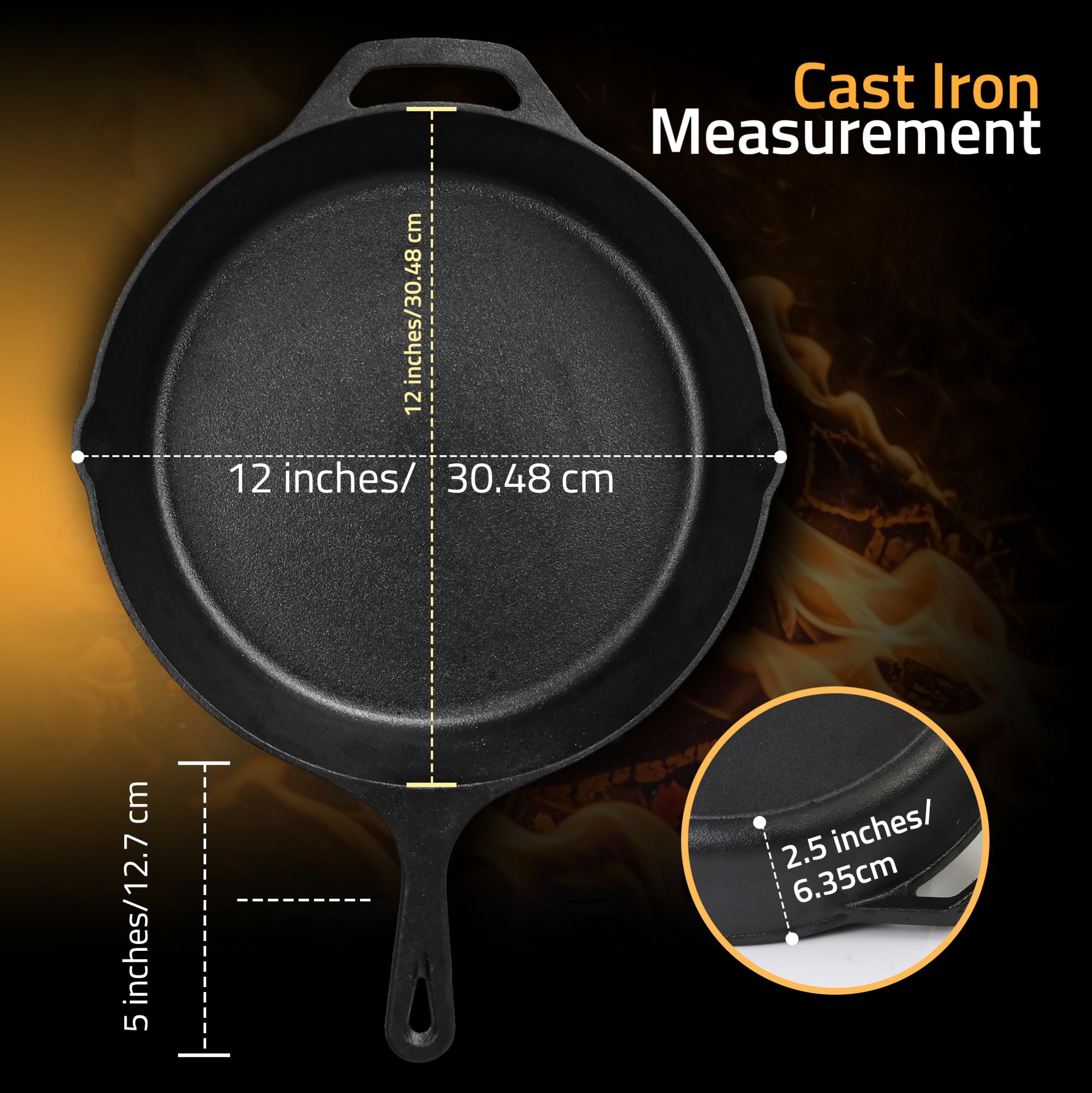 Utopia Kitchen Cast Iron Skillet 12 Inch Pre-Seasoned PFAS-Free Black