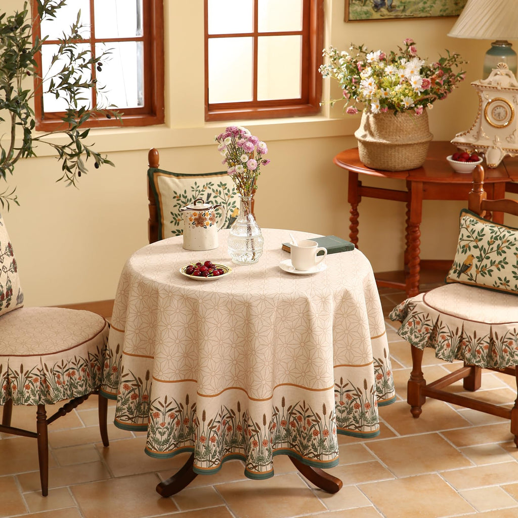 patdrea Vintage French Linen Tablecloth,Round,Diameter 55"-Cudillero