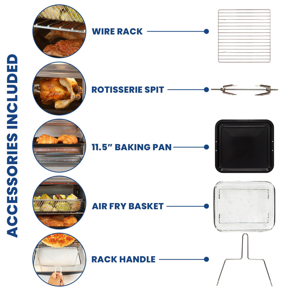Kenmore Digital 11-In-1 Air Fryer Toaster Oven Combo 25 Qt Convection Rotisserie Dehydrator Bake Broil 1800 Watts 80°-450°F Temp Controls Top & Bottom Heater Adjustments Stainless Steel Large Capacity