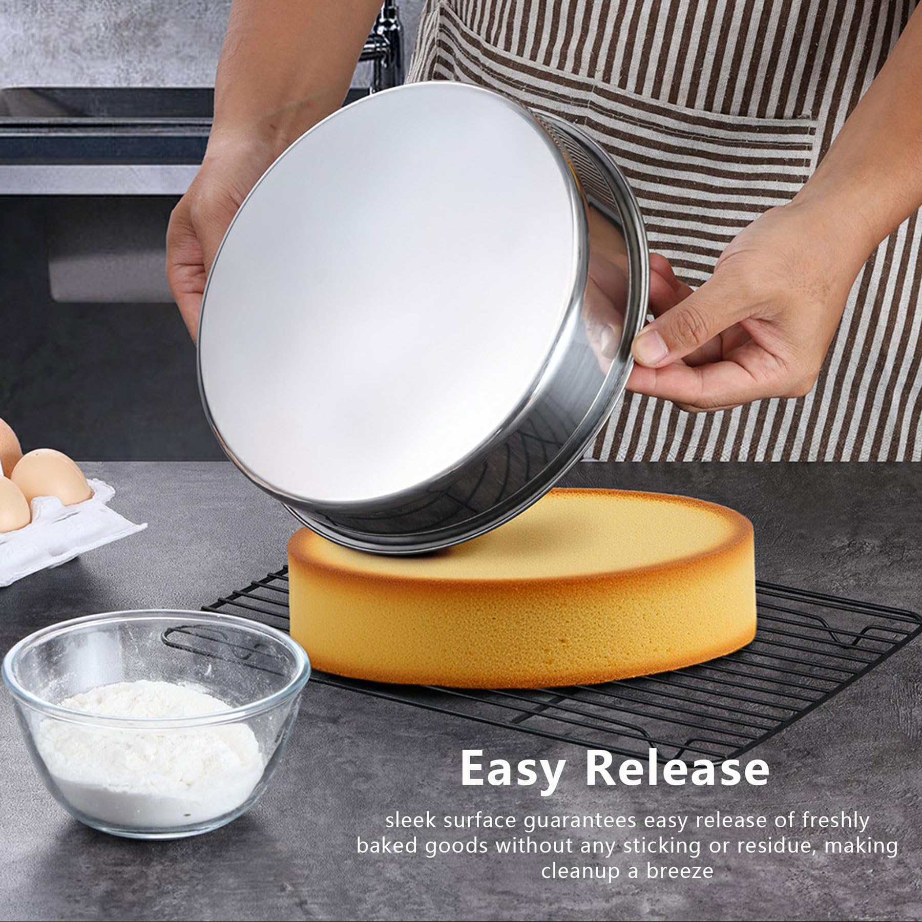 LIANYU Cake Pan 9 Inch Round, Stainless Steel Round Wedding Cake Baking Pan