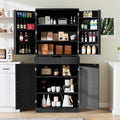 GRUSIGN 72" Tall Storage Cabinet, Kitchen Pantry Cabinet with Adjustable Shelves & Sturdy Steel Frame, Farmhouse Pantry Storage with 4 Barn Doors for Kitchen, Dining Room, and Living Room, Black